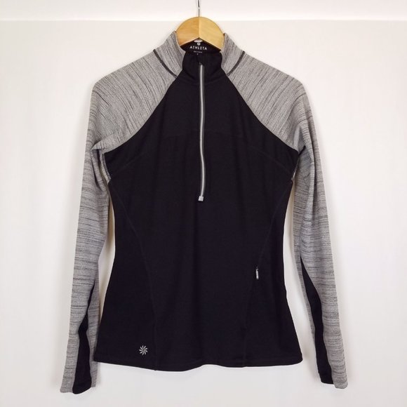 Athleta Running Wild 2.0 Half Zip Pullover Top Black & Gray Sz Small - Picture 6 of 11